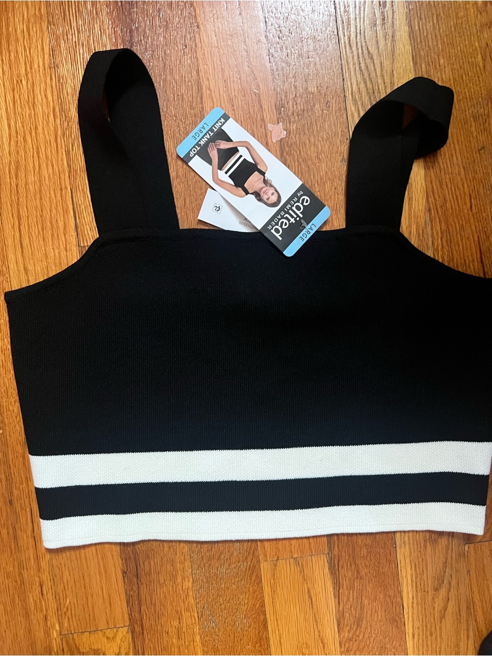 Black & White Striped Knit Crop Tank with Wide Straps